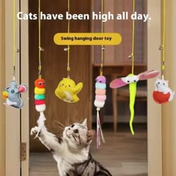 hanging elastic doorway interactive cat teaser toy with feather & bell