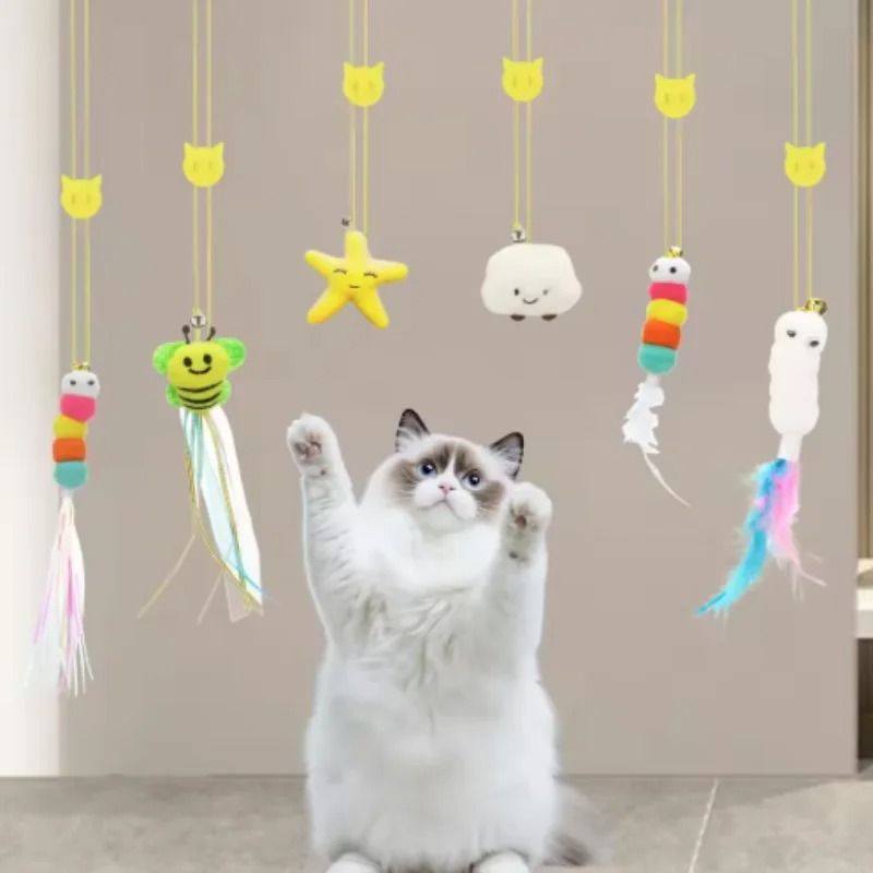 Hanging Elastic Doorway Interactive Cat Teaser Toy With Feather Bell 1