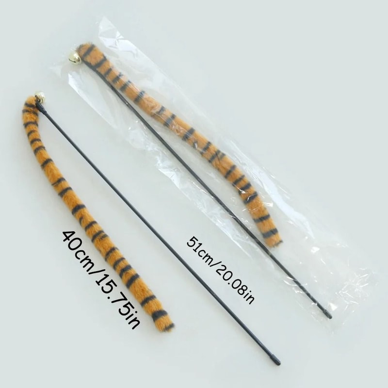 Tiger Stripe FauxFur Plush Worm Tail Teaser Wand 4