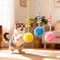 Suction Cup Spring Teaser With Bunny Fur Ball WallMount Floor Mount 0