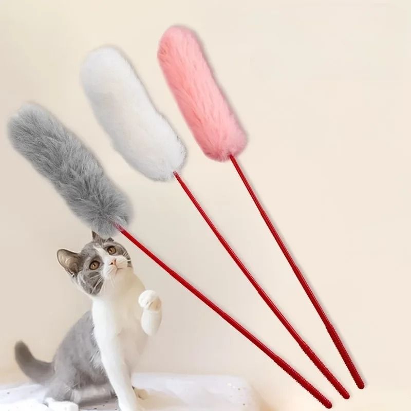 Faux Rabbit Fur Fluffy Tail Interactive Teaser Wand 0