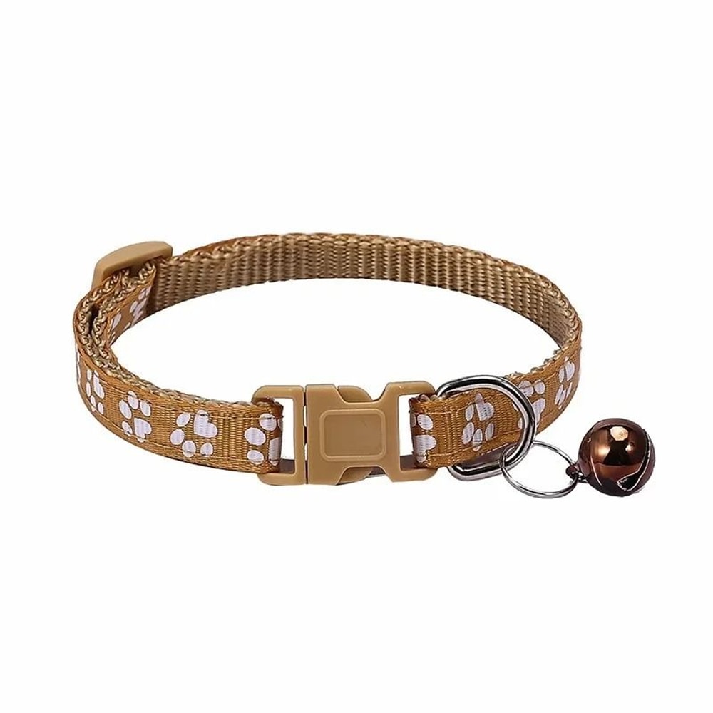 Adjustable Cartoon Paw Print Pet Collar With Safety Bell 11