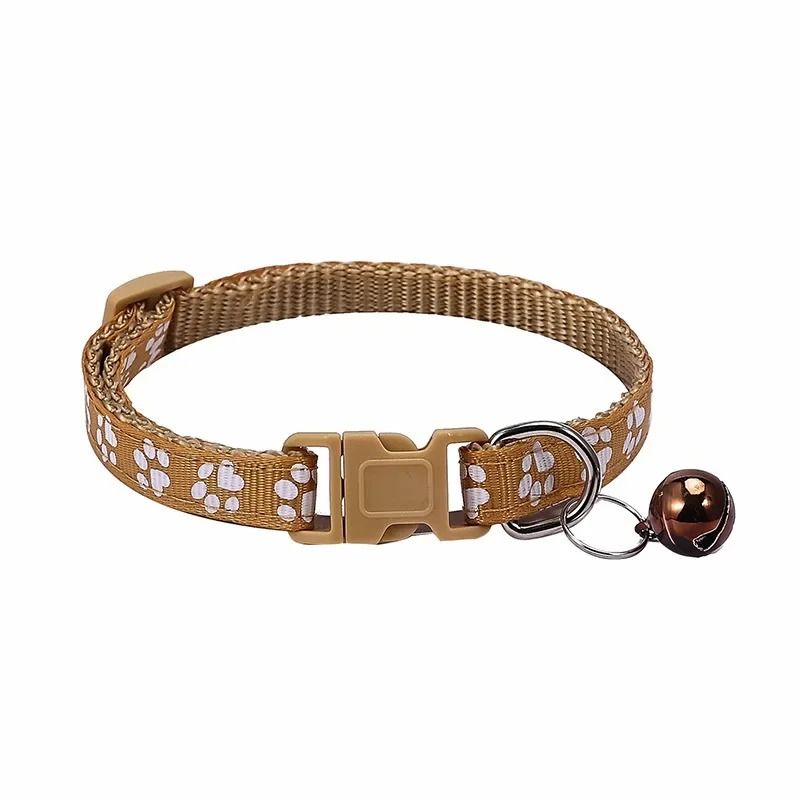 Adjustable Cartoon Paw Print Pet Collar With Safety Bell 11