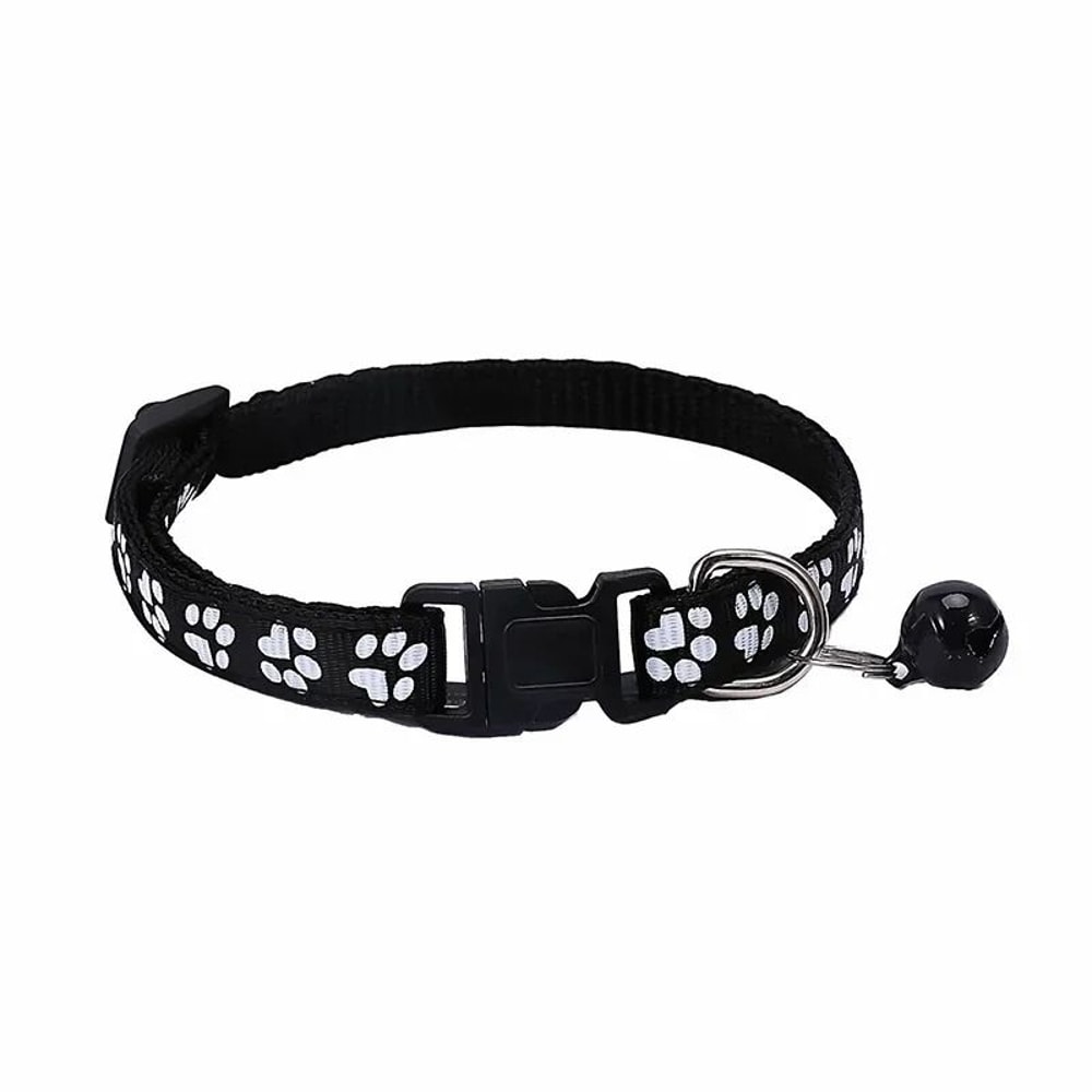 Adjustable Cartoon Paw Print Pet Collar With Safety Bell 12