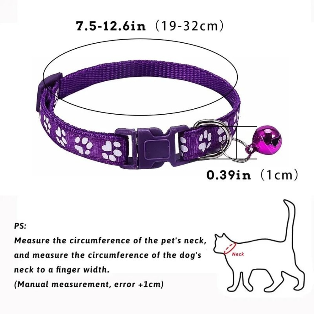 Adjustable Cartoon Paw Print Pet Collar With Safety Bell 3