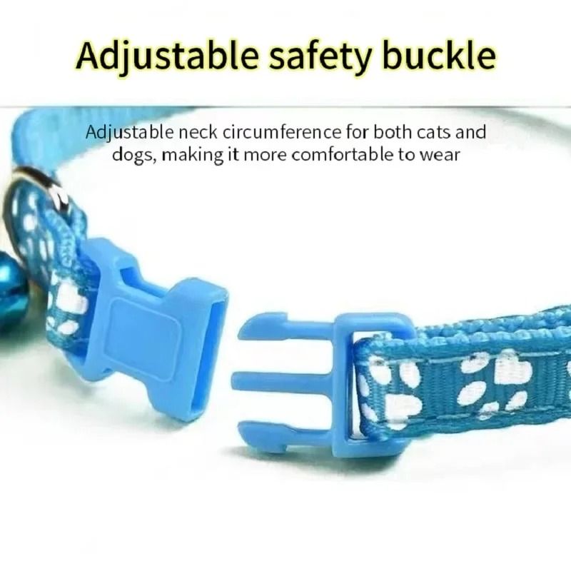 Adjustable Cartoon Paw Print Pet Collar With Safety Bell 4