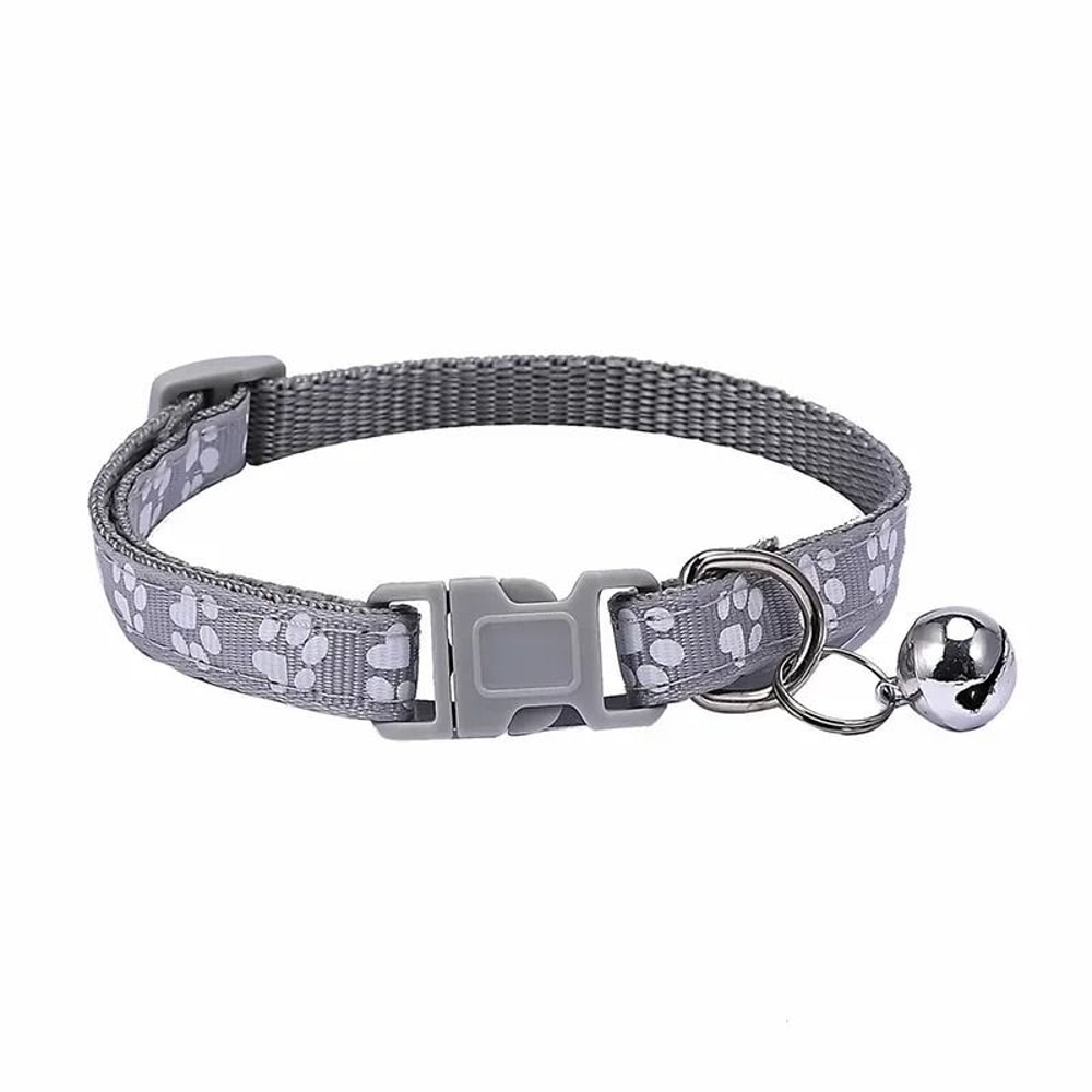 Adjustable Cartoon Paw Print Pet Collar With Safety Bell 13