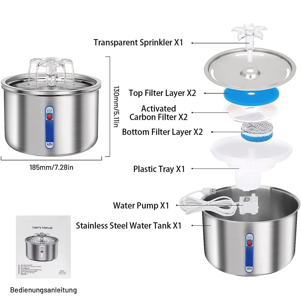 Stainless Steel Automatic Pet Water Fountain 5