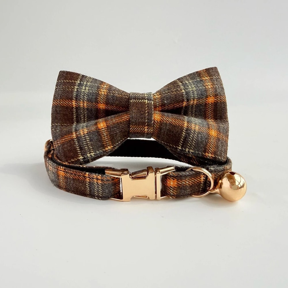 Elegant Tweed Check Cat Collar With Pearl Charm 11