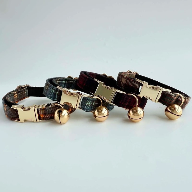 Elegant Tweed Check Cat Collar With Pearl Charm 2