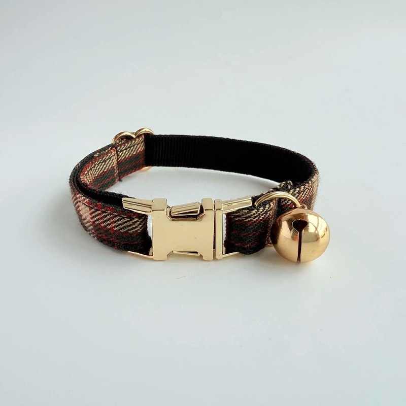 Elegant Tweed Check Cat Collar With Pearl Charm 7