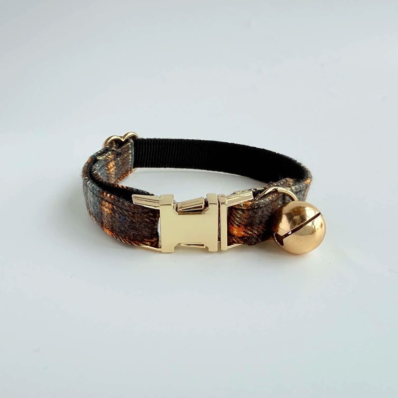 Elegant Tweed Check Cat Collar With Pearl Charm 8