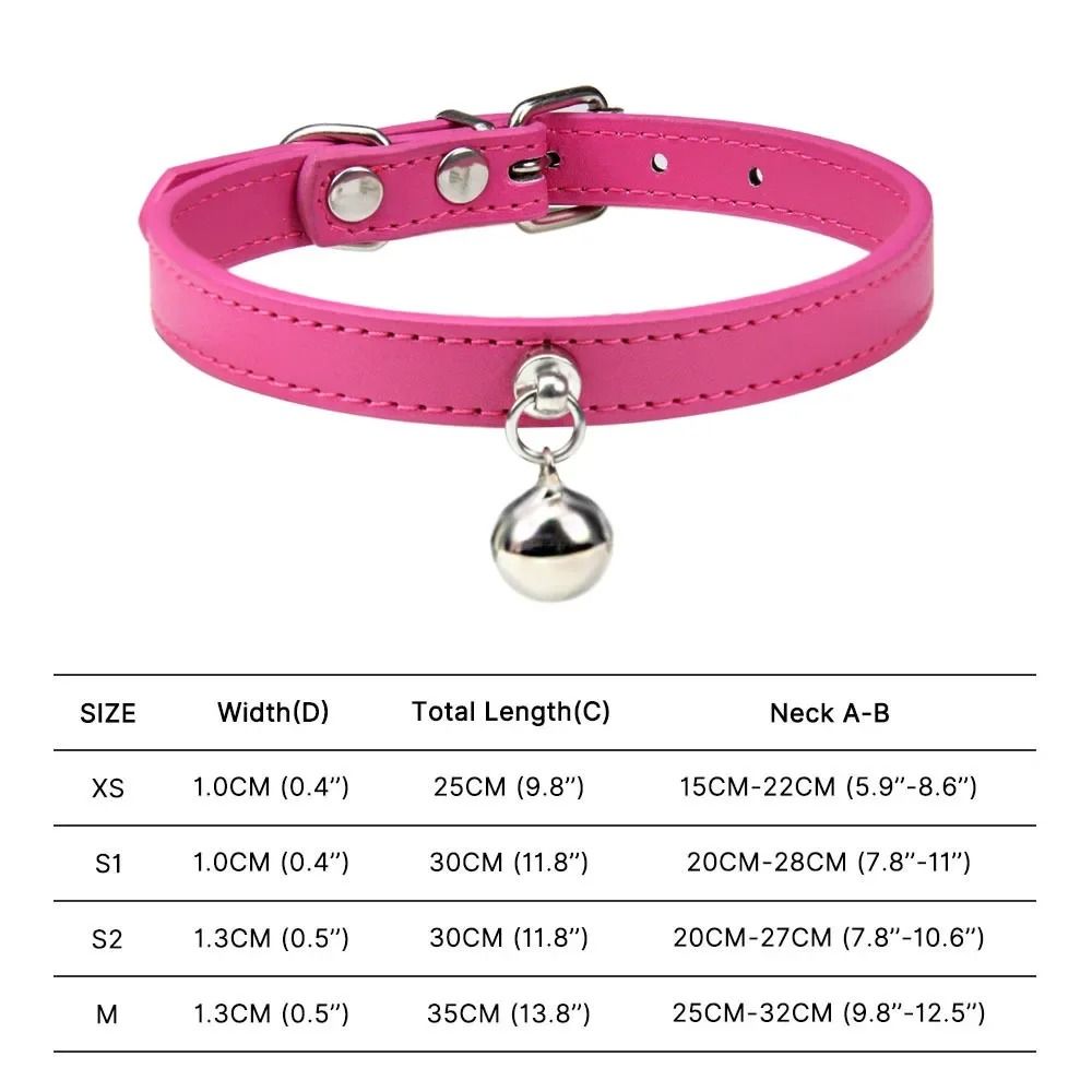 Colorful Adjustable Leather Pet Collar With Bell 14