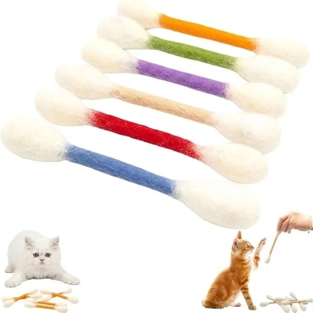 6Piece Felt Cotton Swab Cat Teaser Sticks 12