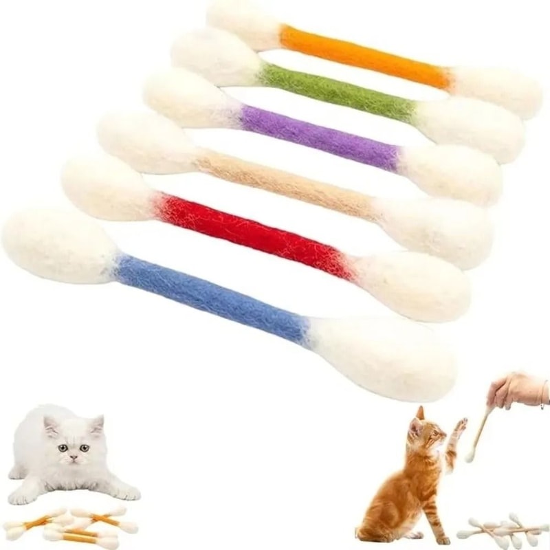 6Piece Felt Cotton Swab Cat Teaser Sticks 12