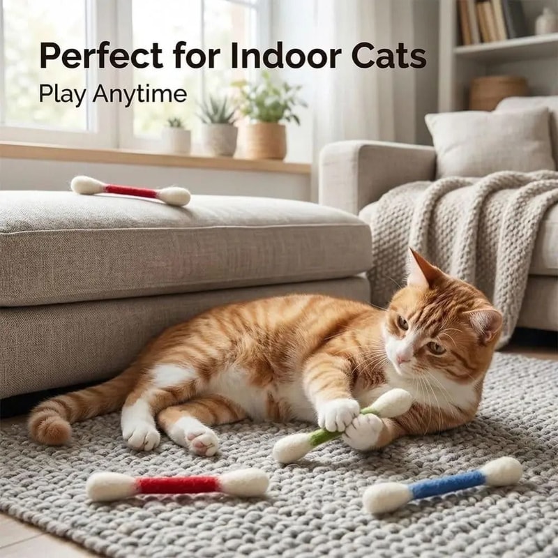 6Piece Felt Cotton Swab Cat Teaser Sticks 3