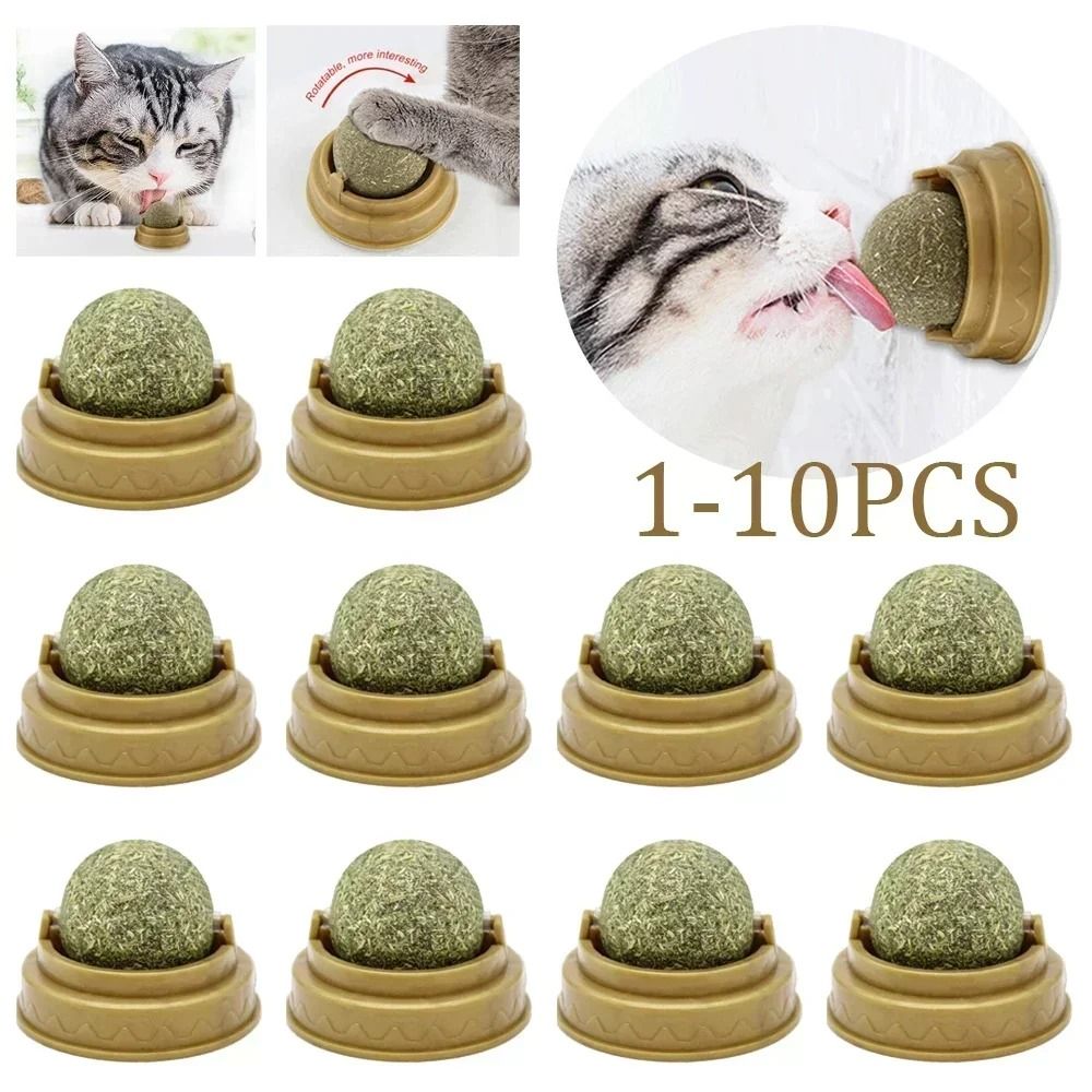 Edible Catnip Ball Rotatable Self Adhesive Wall Treat Toy Set 0