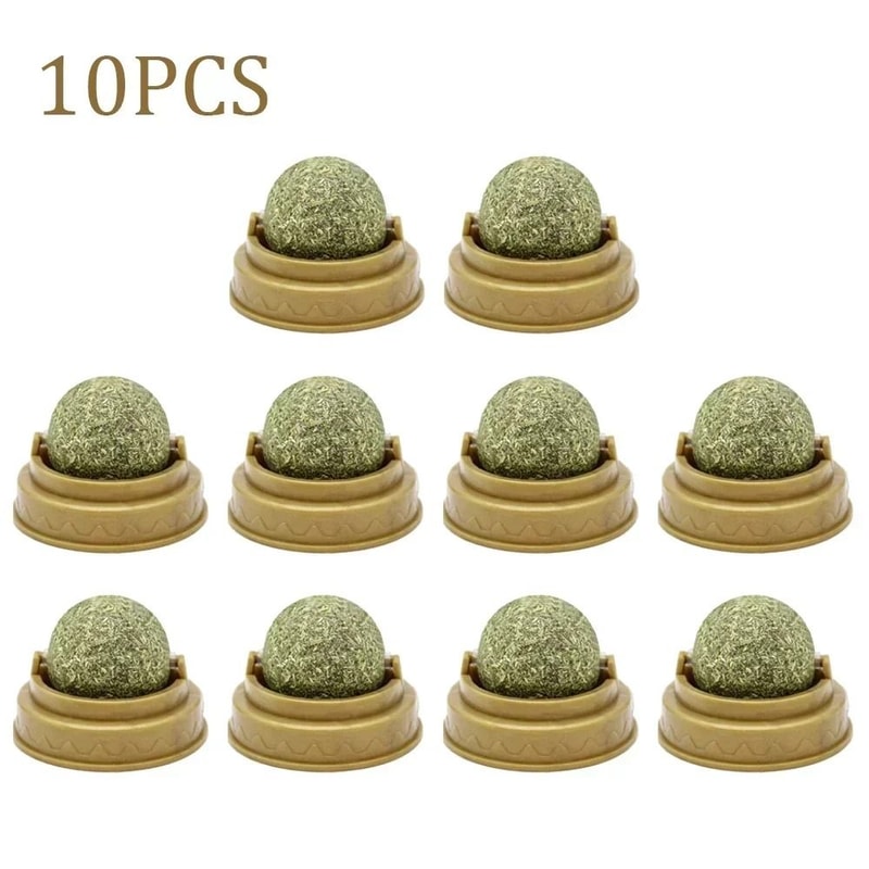 Edible Catnip Ball Rotatable Self Adhesive Wall Treat Toy Set 10