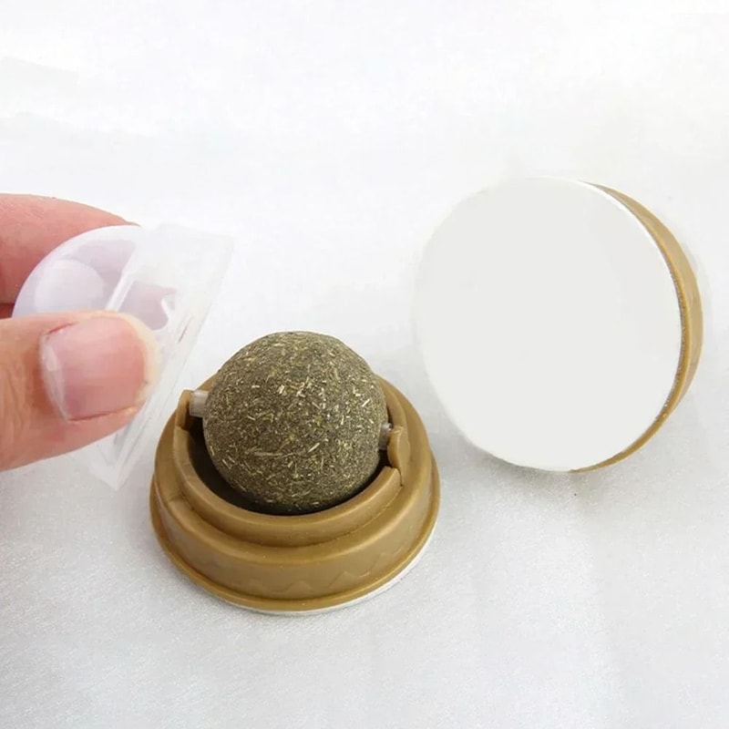 Edible Catnip Ball Rotatable Self Adhesive Wall Treat Toy Set 4