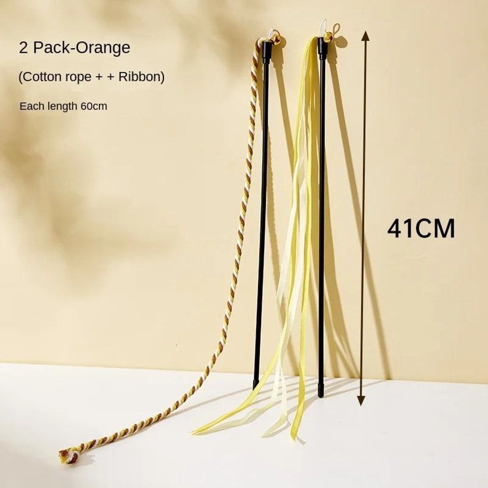Simulation Feather And Satin Ribbon Interactive Cat Teaser Wand Toy 9