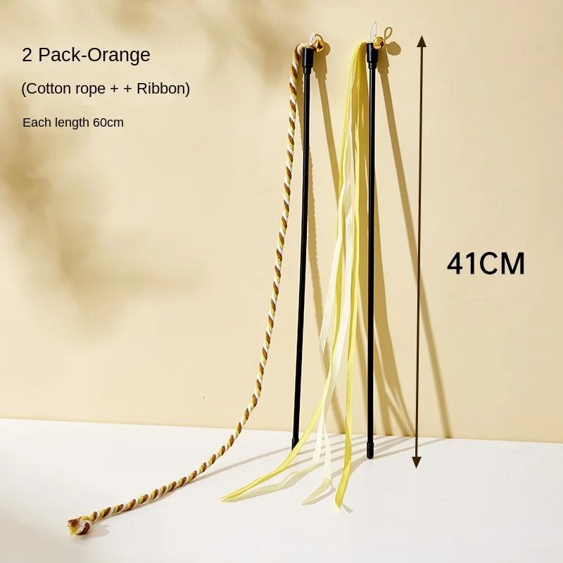 Simulation Feather And Satin Ribbon Interactive Cat Teaser Wand Toy 9