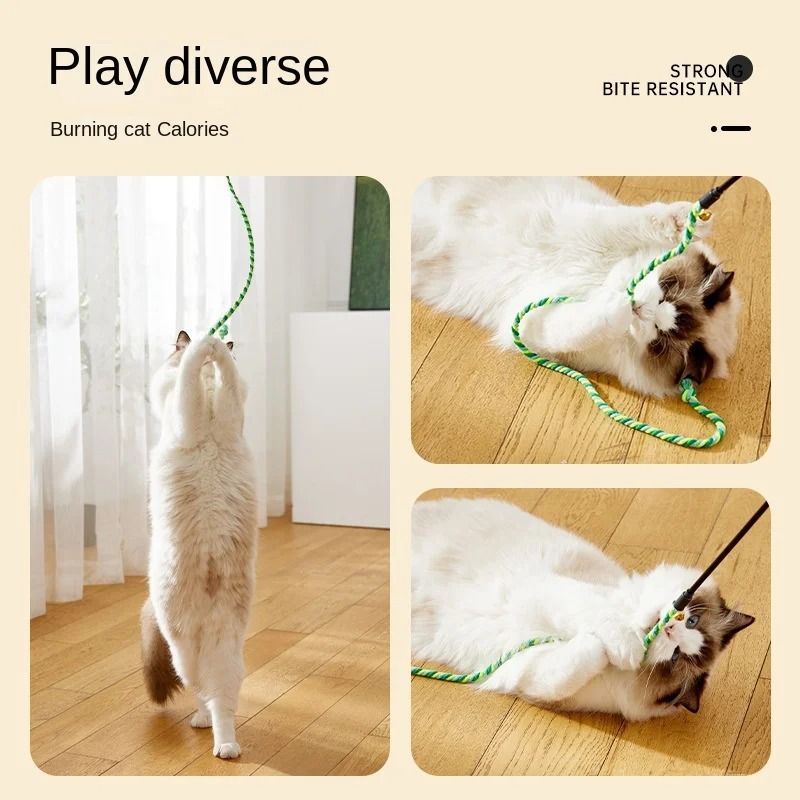 Simulation Feather And Satin Ribbon Interactive Cat Teaser Wand Toy 3
