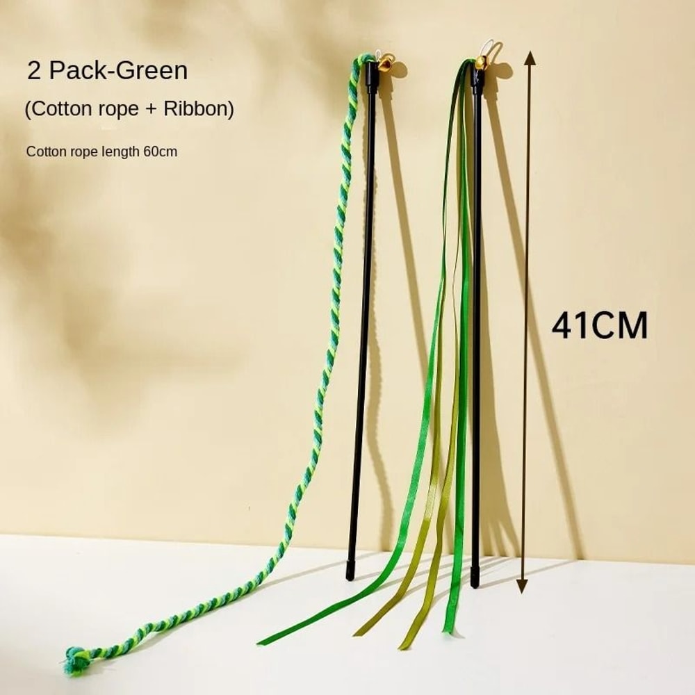Simulation Feather And Satin Ribbon Interactive Cat Teaser Wand Toy 7