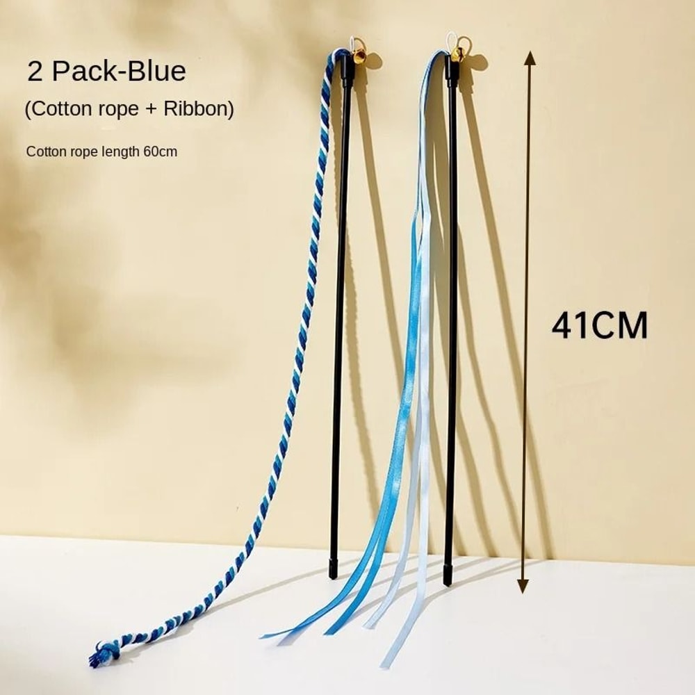 Simulation Feather And Satin Ribbon Interactive Cat Teaser Wand Toy 8
