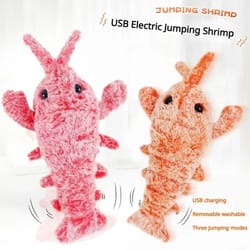 electric jumping lobster and simulation flopping shrimp plush pet toy