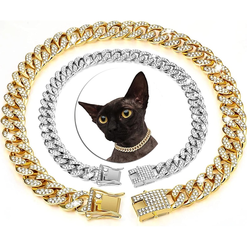 Luxury Cuban Link Cat Necklace Jewelry Rhinestone Collar 0