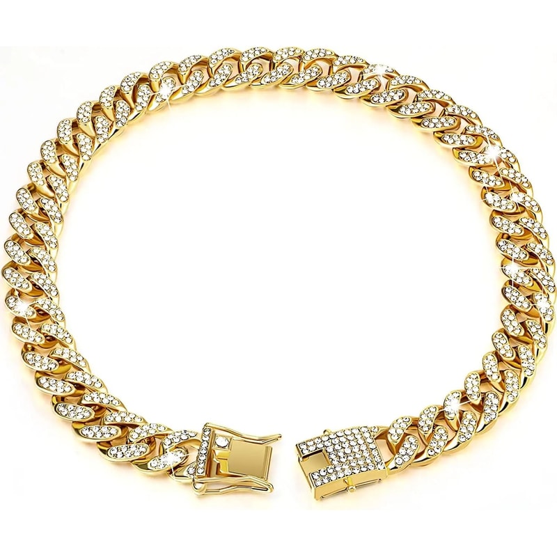 Luxury Cuban Link Cat Necklace Jewelry Rhinestone Collar 8