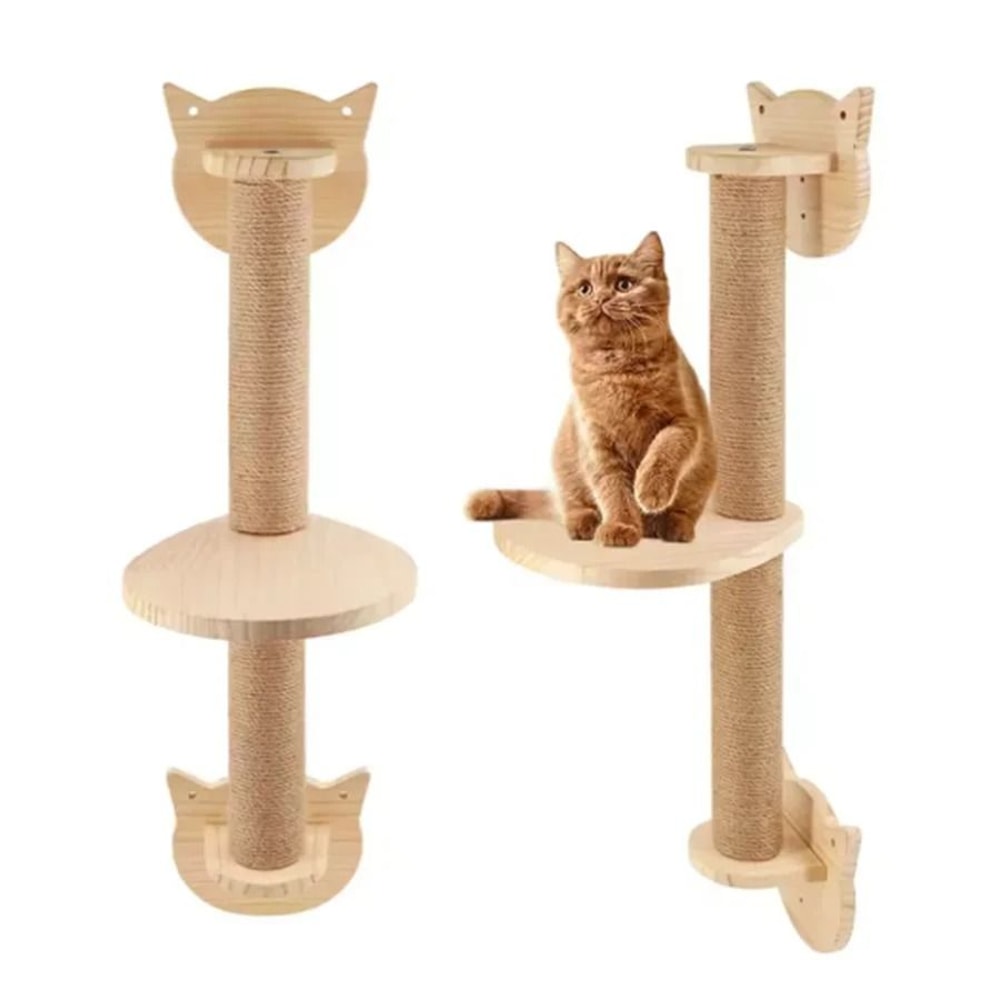 Wall Mounted Wooden Cat Climbing Shelves And Scratching Post 4