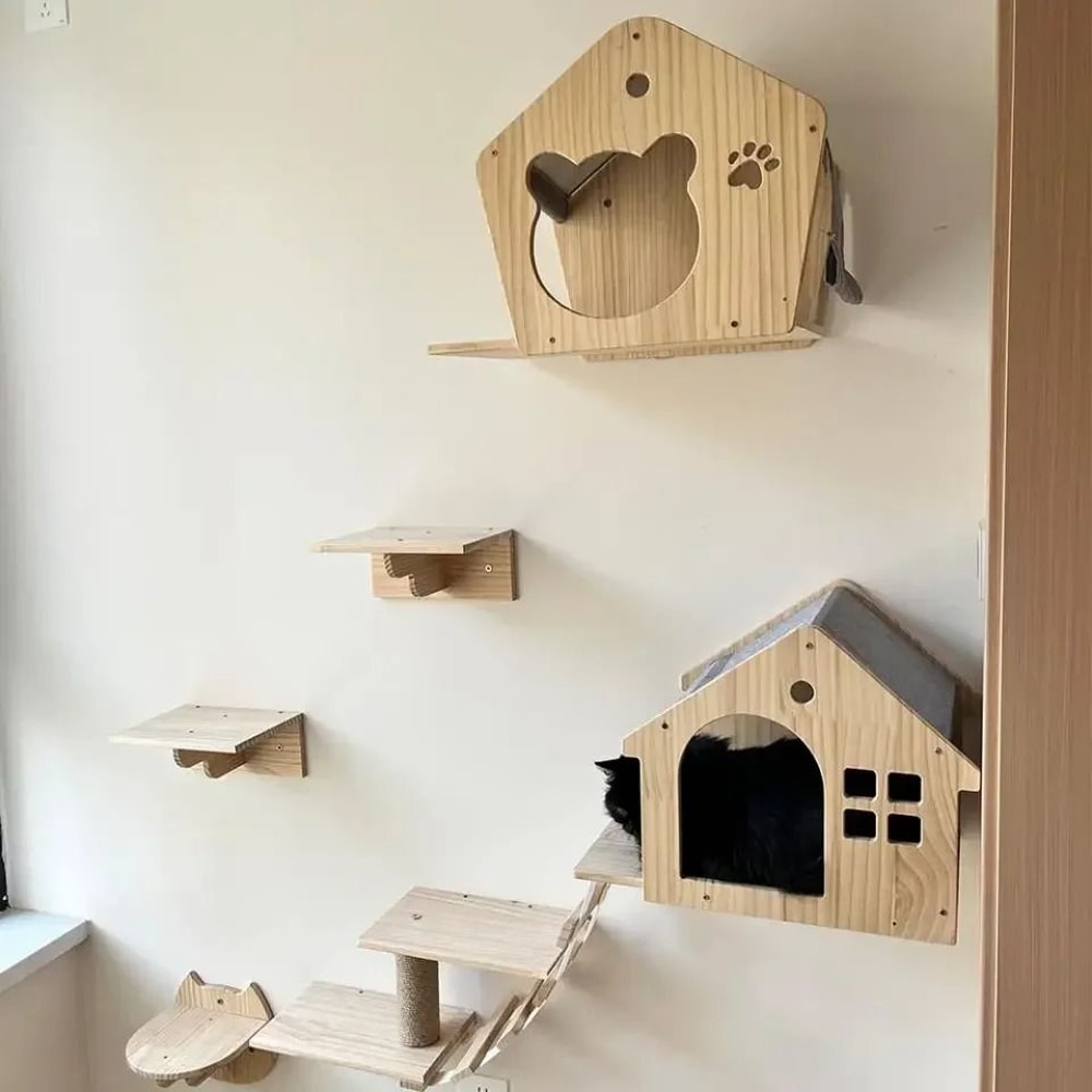 Wall Mounted Wooden Cat Climbing Shelves And Scratching Post 5