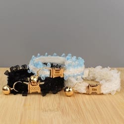 personalized lace cat collar with custom name plate and bell