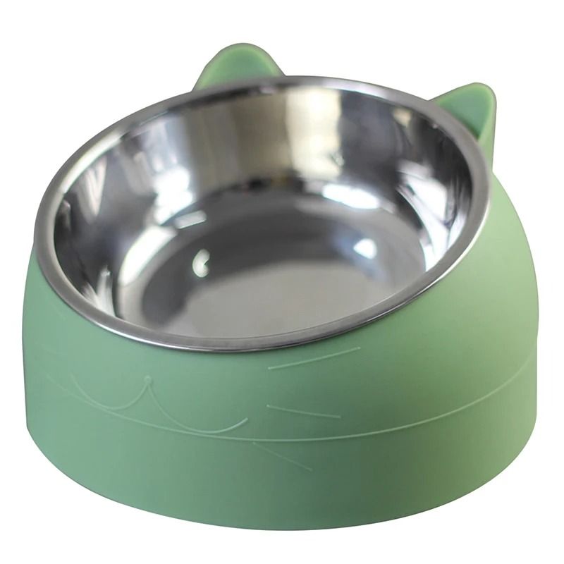 Tilted Stainless Steel Cat Bowl With NonSlip Base And Spinal Protection 3