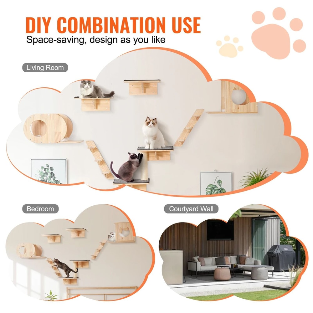 SucceBuy Wall Mounted Cat Shelves Perches And HeavyDuty Floating Hammock Systems 5