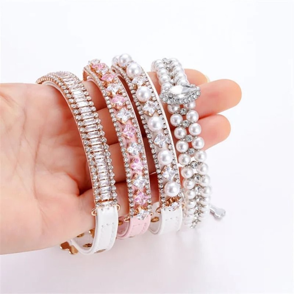 Elegant Rhinestone And Pearl Pet Necklace Collar For Cats Puppies And Rabbits 4
