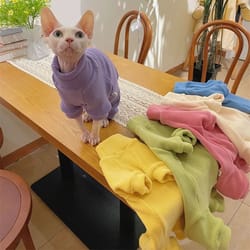 warm soft fleece 4-legged jumpsuit sweatshirt coat for sphynx and devon rex cats