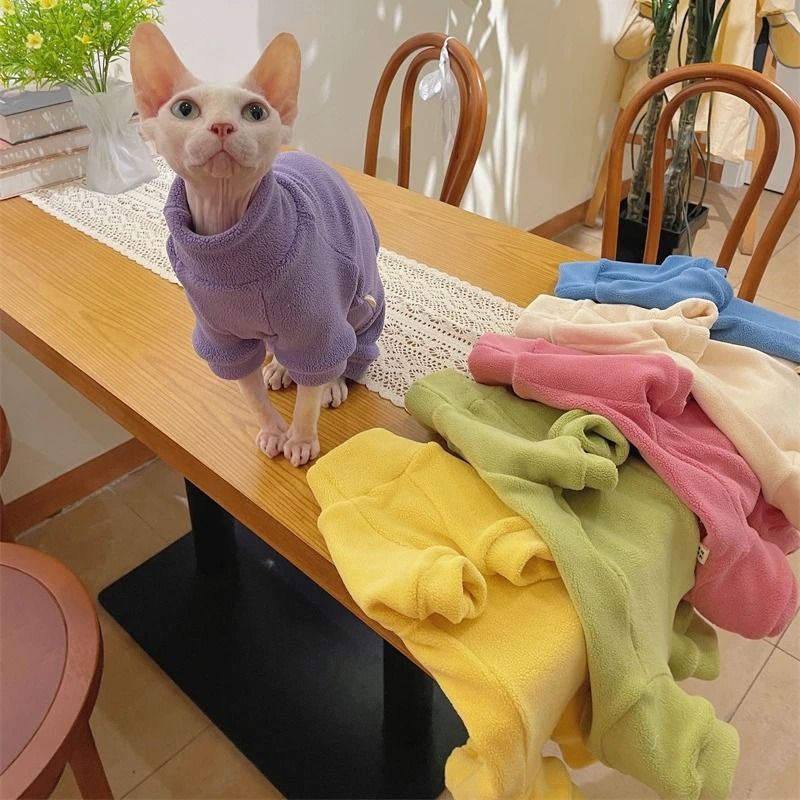 Warm Soft Fleece 4Legged Jumpsuit Sweatshirt Coat For Sphynx And Devon Rex Cats 0
