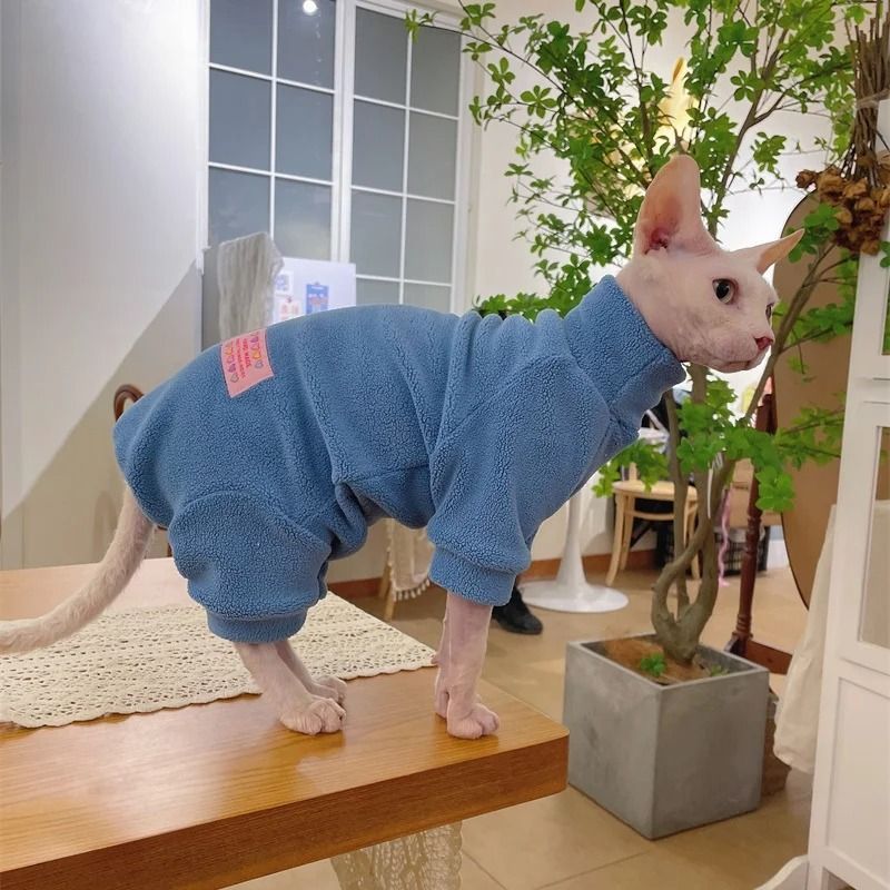 Warm Soft Fleece 4Legged Jumpsuit Sweatshirt Coat For Sphynx And Devon Rex Cats 3