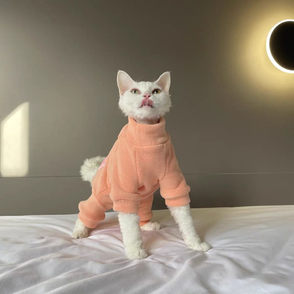 Warm Soft Fleece 4Legged Jumpsuit Sweatshirt Coat For Sphynx And Devon Rex Cats 6