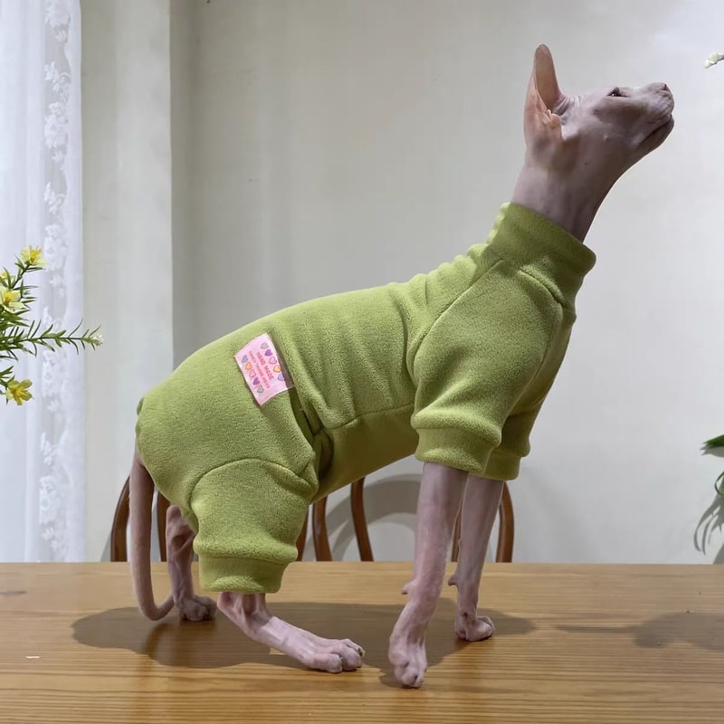 Warm Soft Fleece 4Legged Jumpsuit Sweatshirt Coat For Sphynx And Devon Rex Cats 7