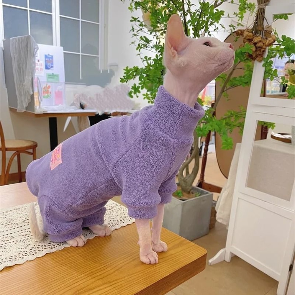 Warm Soft Fleece 4Legged Jumpsuit Sweatshirt Coat For Sphynx And Devon Rex Cats 13