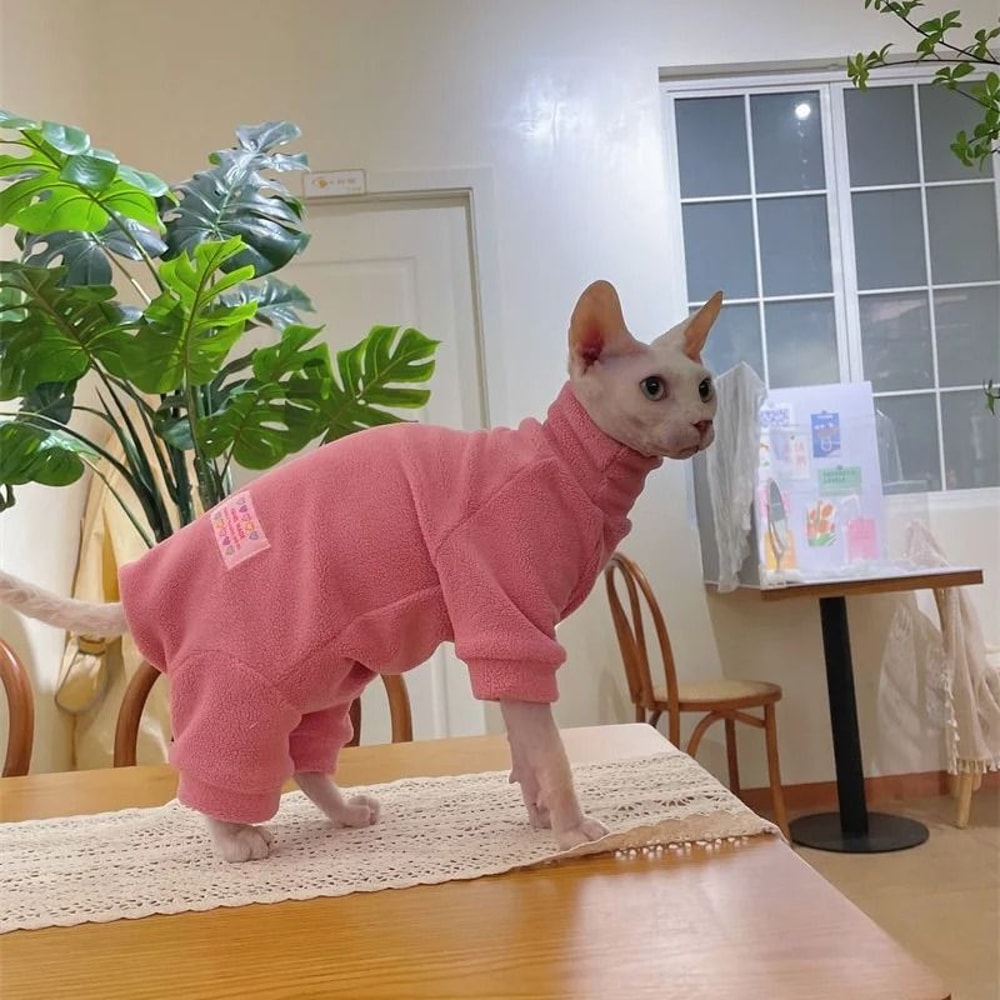 Warm Soft Fleece 4Legged Jumpsuit Sweatshirt Coat For Sphynx And Devon Rex Cats 14