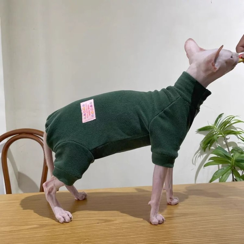 Warm Soft Fleece 4Legged Jumpsuit Sweatshirt Coat For Sphynx And Devon Rex Cats 17