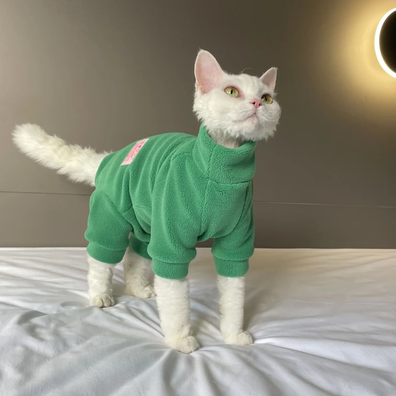 Warm Soft Fleece 4Legged Jumpsuit Sweatshirt Coat For Sphynx And Devon Rex Cats 20