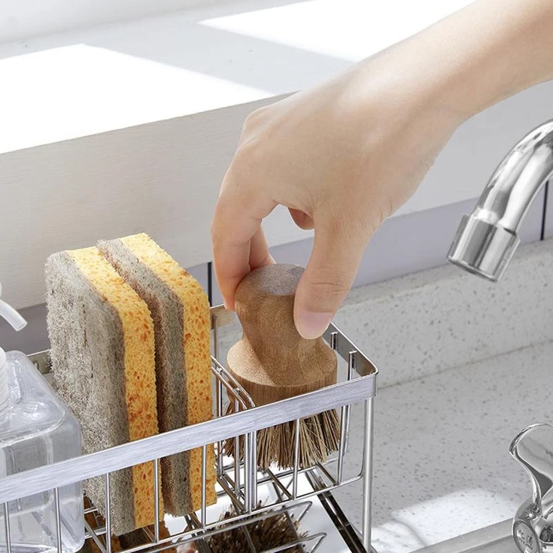 Stainless Steel Sink Sponge Holder With Removable Drain Tray 1