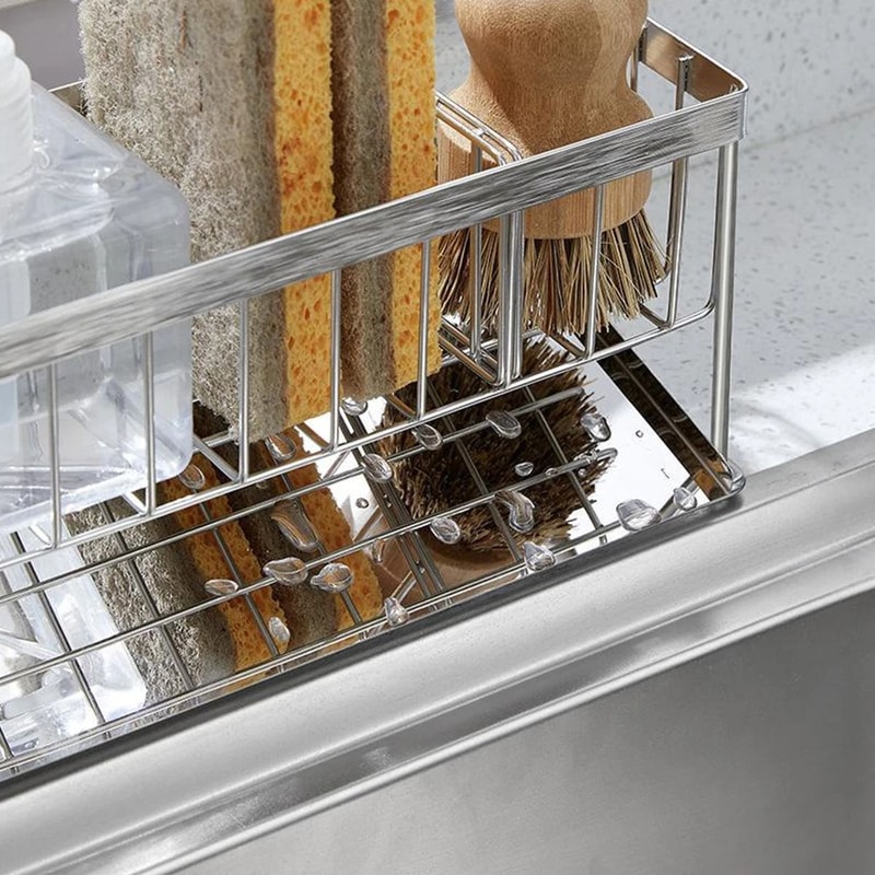 Stainless Steel Sink Sponge Holder With Removable Drain Tray 4
