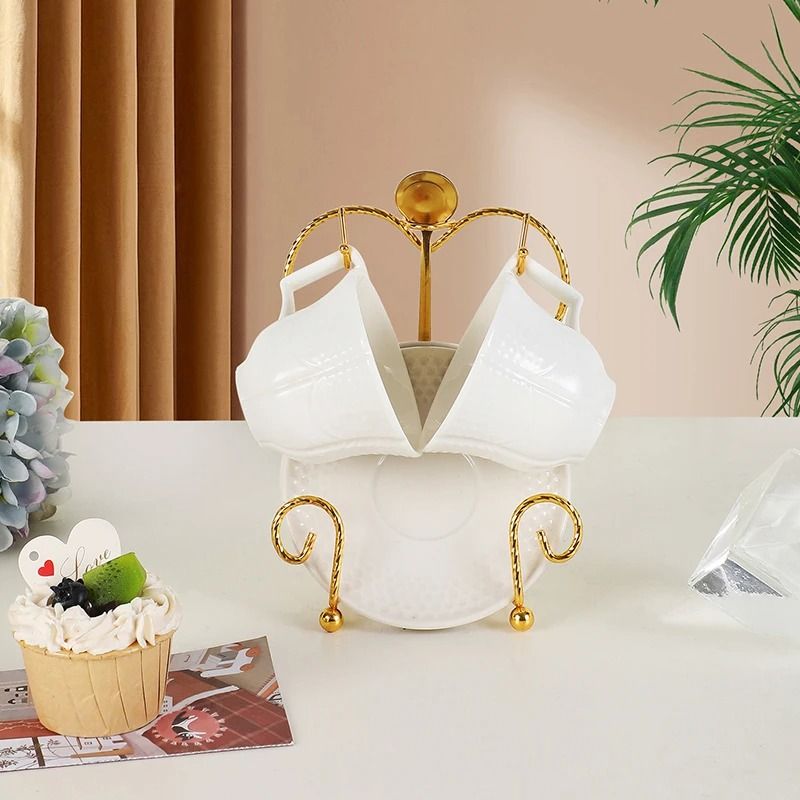 Luxury Metal Tea Cup And Saucer Display Rack Elegant Coffee Mug Storage Holder Stand 1