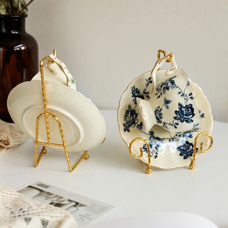 Luxury Metal Tea Cup And Saucer Display Rack Elegant Coffee Mug Storage Holder Stand 3